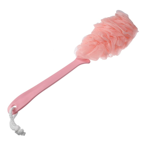 Unique Bargains 1 Pcs Body Bath Brush Scrubber Loofah Shower with Long Handle PP Mesh Pink