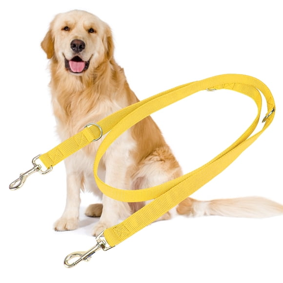 Correa flexible de nailon con doble hebilla de 2 m para pasear perros, cuerda de tracción con cadena (amarilla, 2,5 cm x 200 cm)