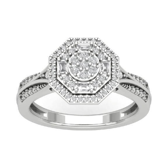 Araiya 10K White Gold Diamond Cluster Halo Ring for Women (3/8 cttw, I-J Color, I2-I3 Clarity), Size 7