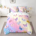 thumbnail image 2 of jejeloiu Kawaii Flying Butterfly 7-Piece Bedding Comforter Set,Watercolor Ombre Effects King Bedding Sets,Colorful Gradient Butterflies Bed Sheets For Girls,Microfiber Bedroom Decor Reversible, 2 of 8