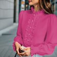 thumbnail image 2 of Gsakboxl Womens Blouses Womens Ruffled Long Sleeve Shirt Elegant Button Down Blouse with Ruffle Trim on Neckline Chic Casual Top for Spring and Autumn L, 2 of 7