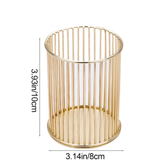 Metal Round Wire Pen Holder Desktop Makeup Brush Organizer Home Office Storage, Gold