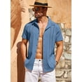 thumbnail image 5 of Coshow Men's Button Down Short Sleeve Shirt Cuban Guayabera Casual Summer Linen Beach Shirt, 5 of 5