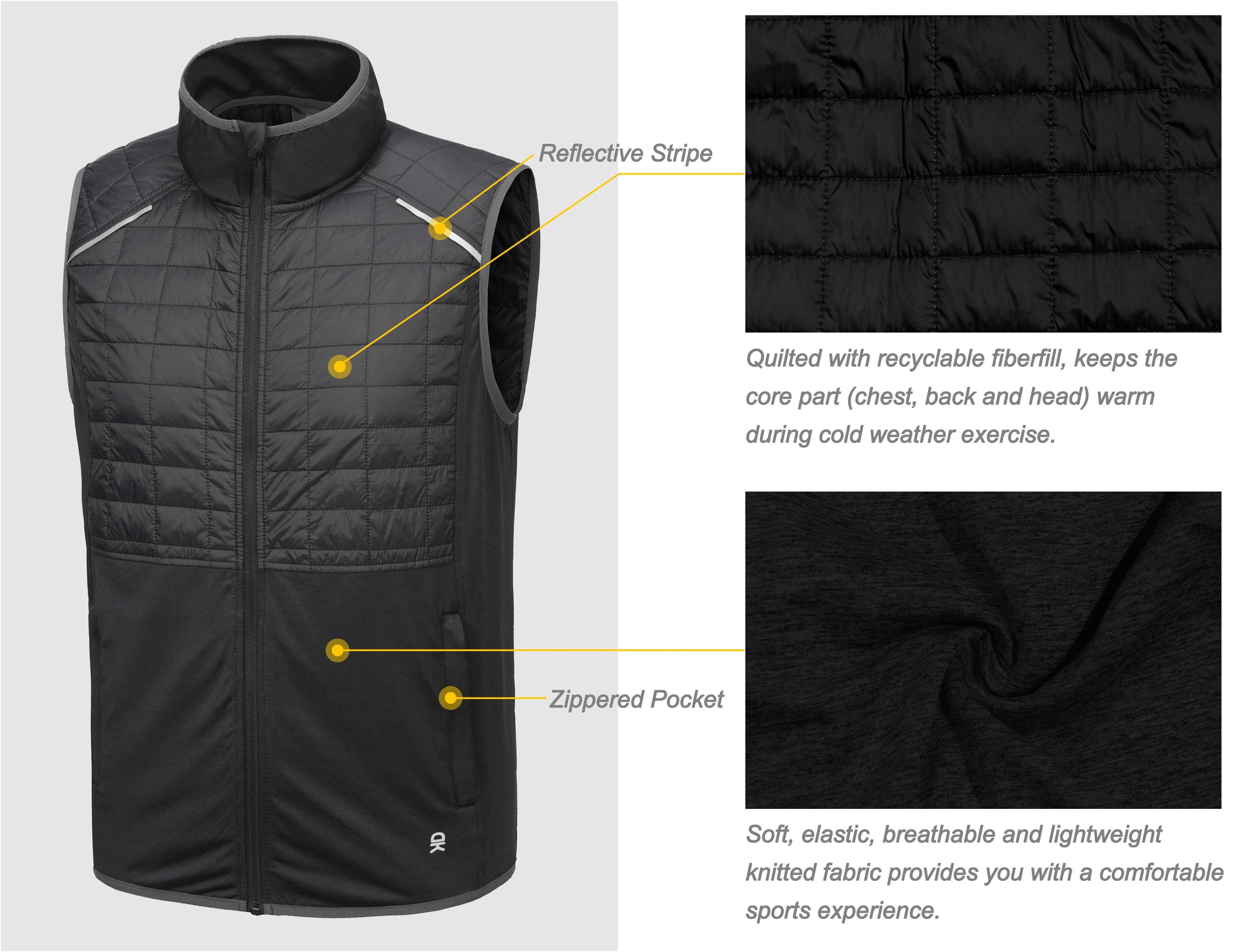 Little Donkey Andy Men's Lightweight Golf Vest Warm Outdoor Sleeveless Jacket for Hiking Travel Running Casual Black M