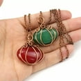 thumbnail image 5 of HOOUN Halloween Copper Wire Wrapped Crystal Pumpkin Necklace Pendant Autumn Jewelry-Obsidian (Gold), 5 of 9