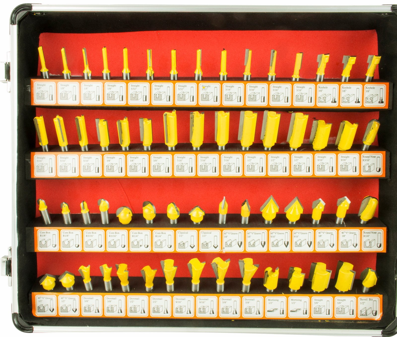Erie Tools 100 Piece 1/4" Shank Router Bit Set Tungsten Carbide Tips Woodworking Kit, Dovetails, Slot Cutters & Straight Router