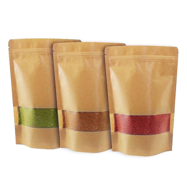 100pcs 10x15cm Self-sealing Kraft Paper Bag With Window Resealable Kraft Stand Up Pouches Kraft Zip Lock Food Storage