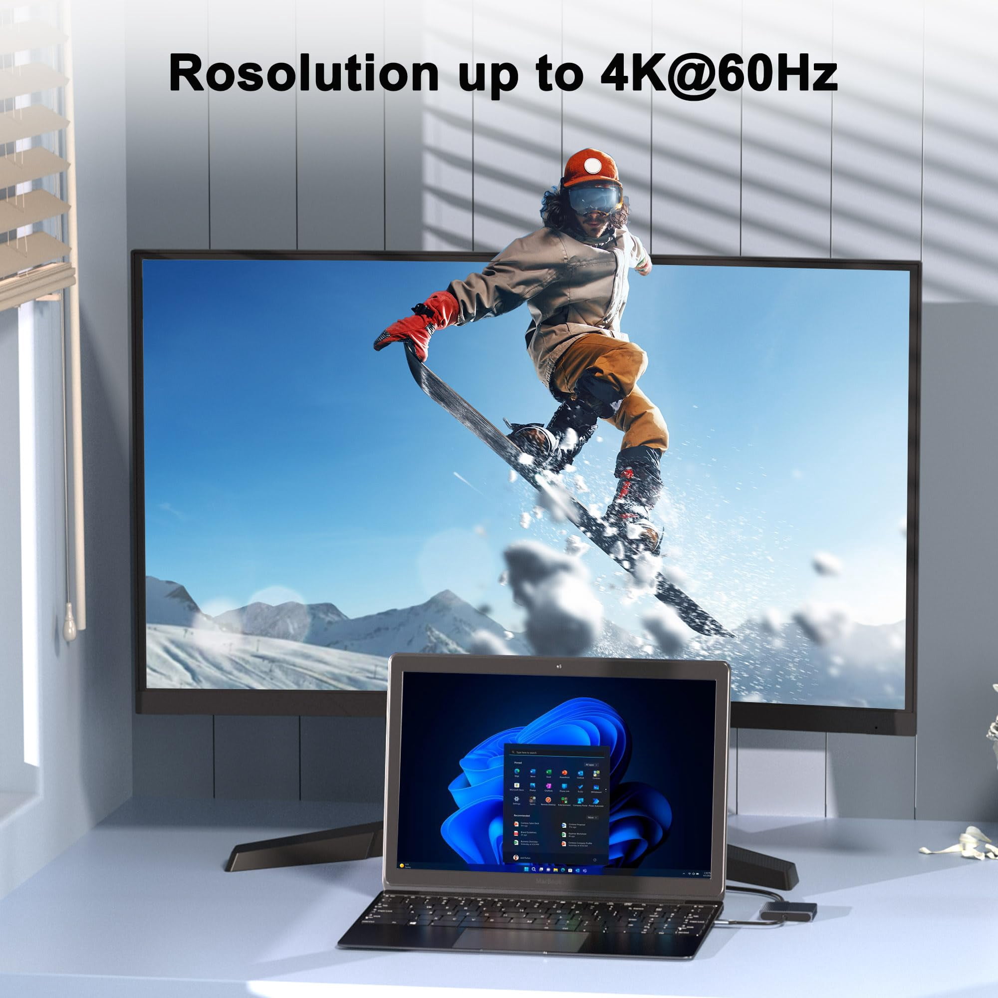 HDMI Splitter for Dual Monitors, Dual HDMI Adapter for 2 Monitors, 4K@60hz Display, USB C to Double Adapter, Splitter Extended Display, Docking Station for Dell/HP/Mac