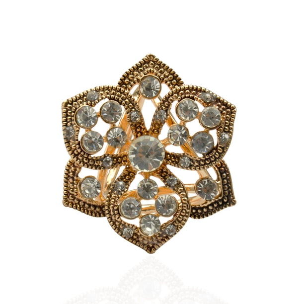 Bufanda Anillo Rhinestones Bufandas Broche Broncoplating Aleación Vintage Modelo Moderno Patrón de Flores Regalos para Mujeres Joyería Cuello Antiguo Oro Scienceny AP004603-01