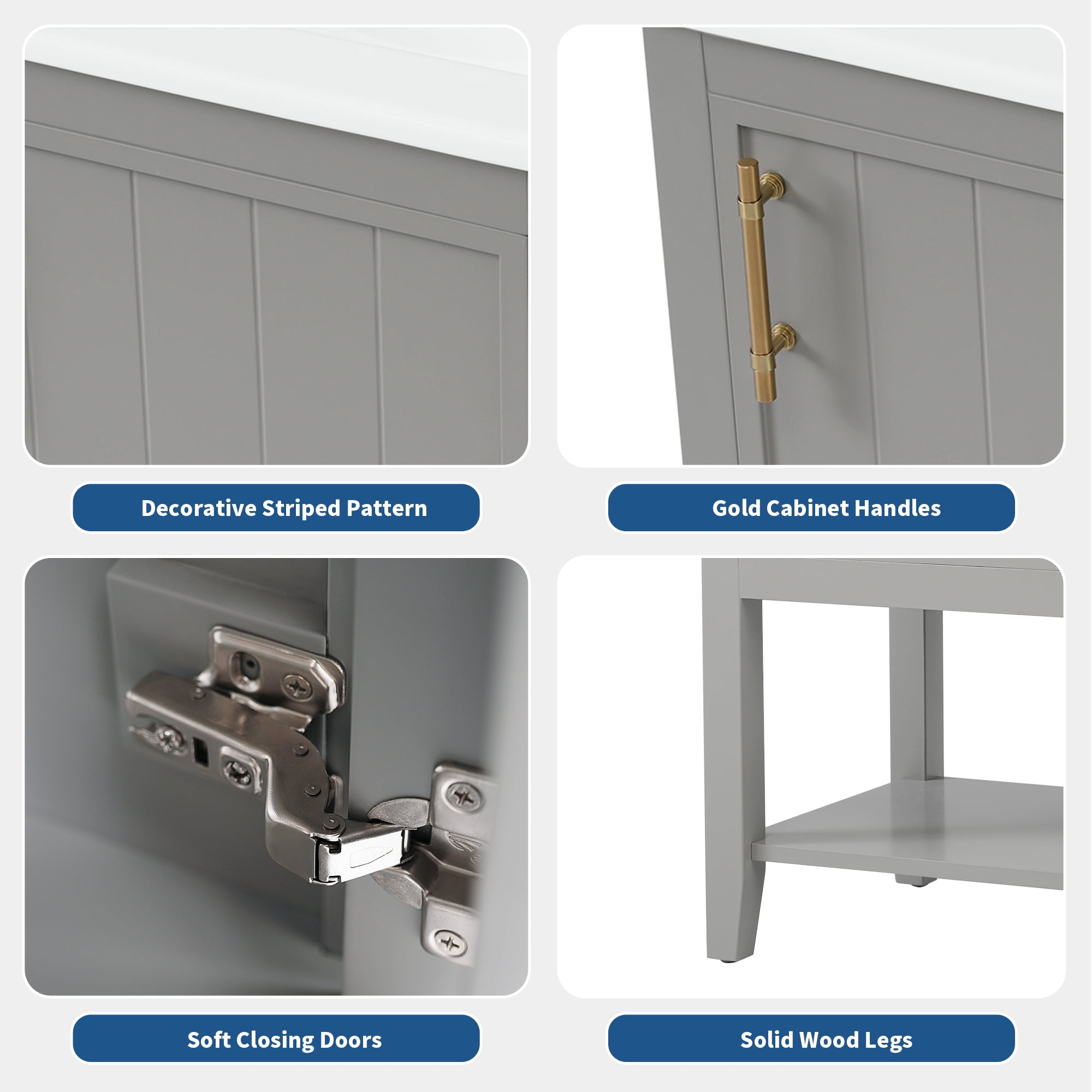 Euroco 20" Bathroom Vanity with Sink, Bathroom Cabinet with Soft Closing Door, Storage Rack and Open Shelf, Grey