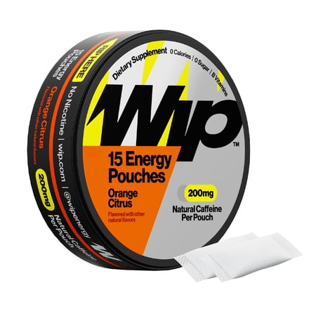 Wip Energy Pouches | 200mg Natural Caffeine | Vitamins and Minerals | Orange Citrus | 15 Pouches Per Can | 1 Can