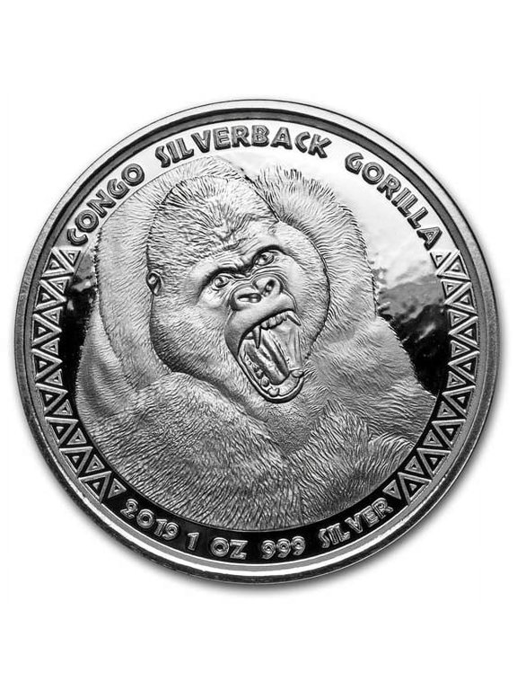 2019 Republic of Congo 1 oz Silver Silverback Gorilla (Prooflike)