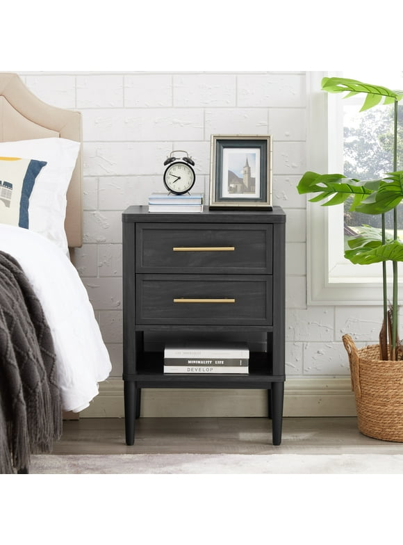 Better Homes & Gardens Oaklee 2 Drawer Nightstand for bedroom ,Charcoal Finish