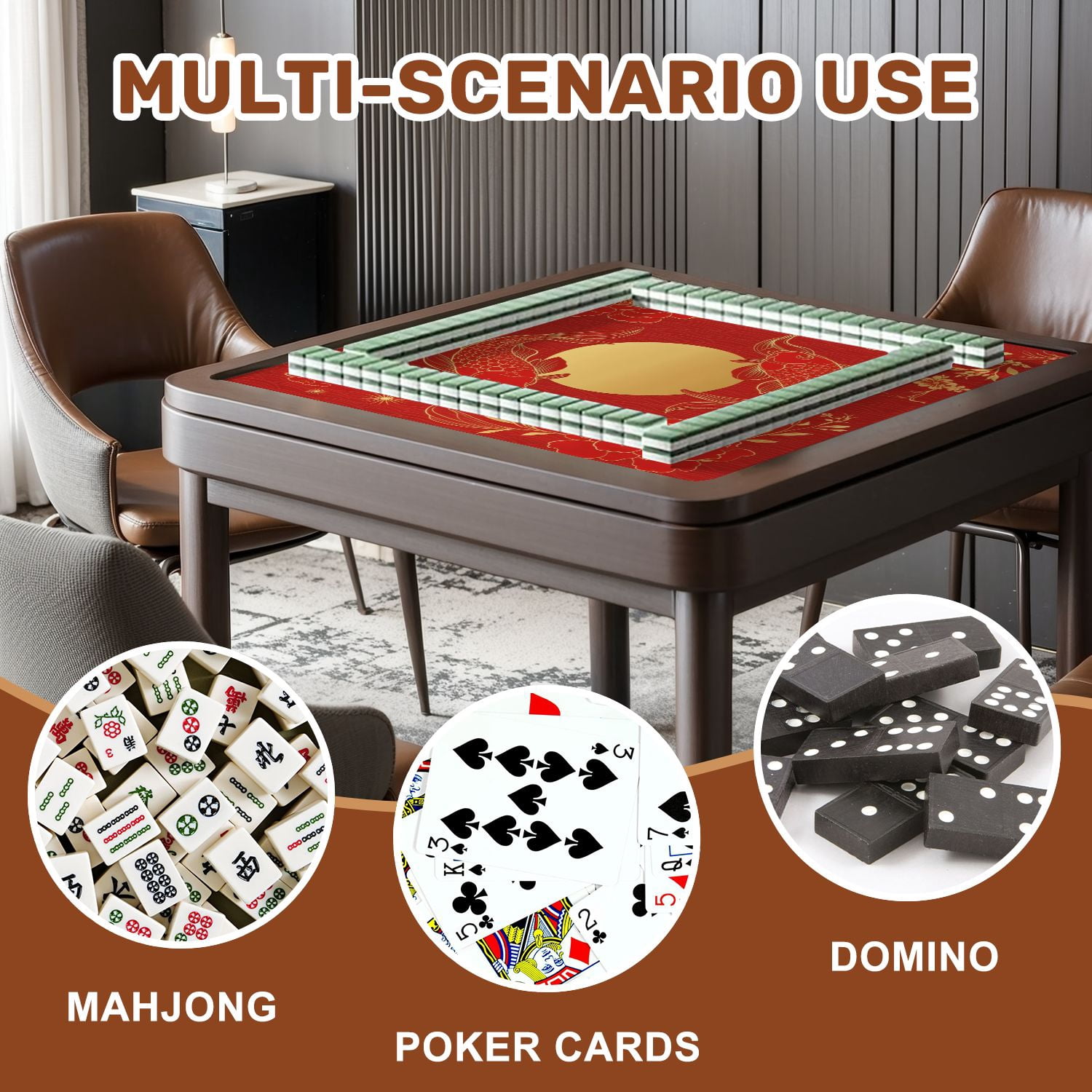 Mahjong Mat 31.5" x 31.5" traditional Chinese elements ornament carp gold color red peony Non-Slip Noise Reduction American Mahjong Tiles Table Cover for Dominoes Poker Card Board Games Gift