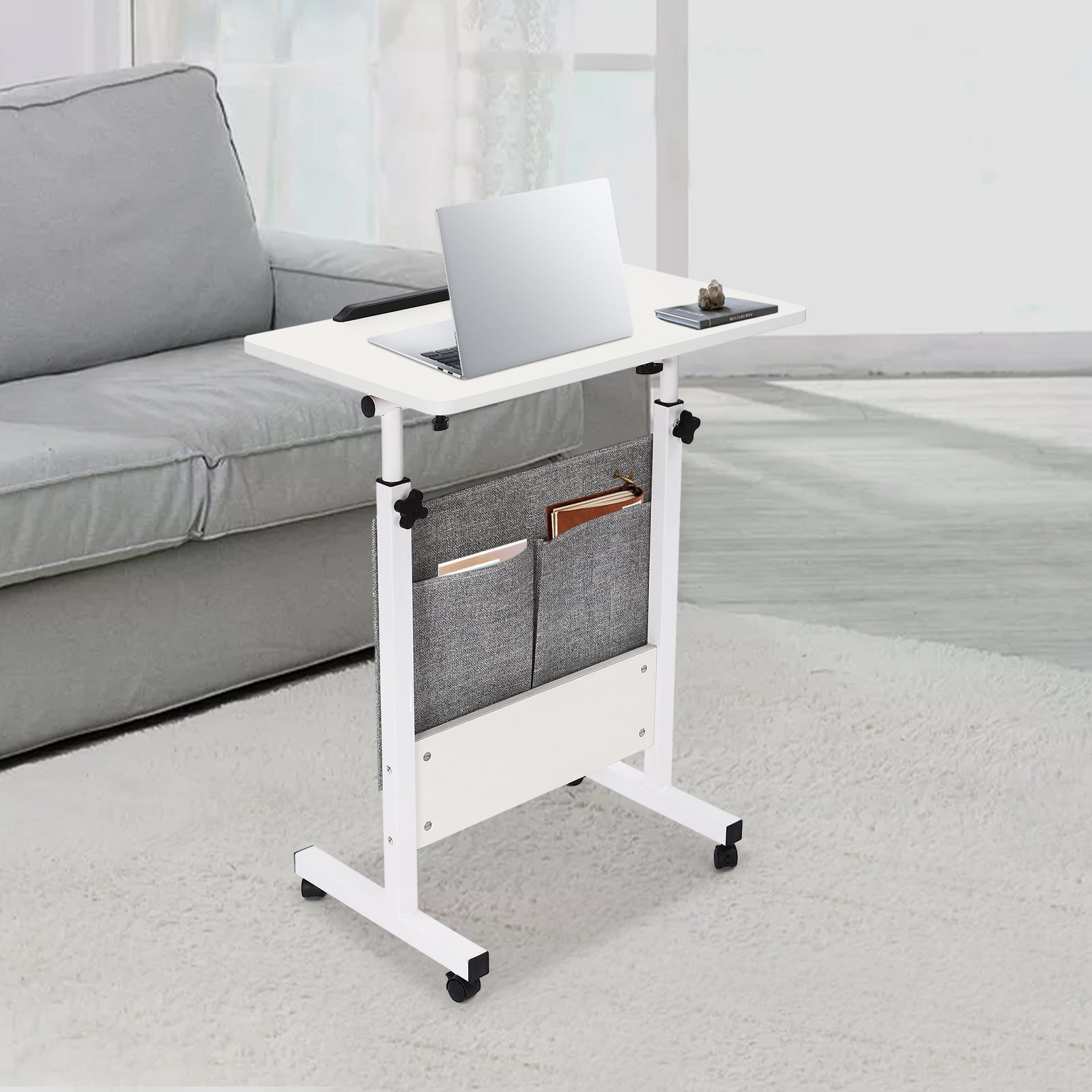 White Adjustable Height Standing Desk Portable Laptop Desk Rolling Computer Stand with Adjustable Height