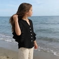 thumbnail image 6 of Dagugfen 3/4 Sleeve Tops for Teen Girl Button down Shirts Loose Fitted V Neck Lightweight Summer Casual Beach Tops 3-14 Years, 6 of 7