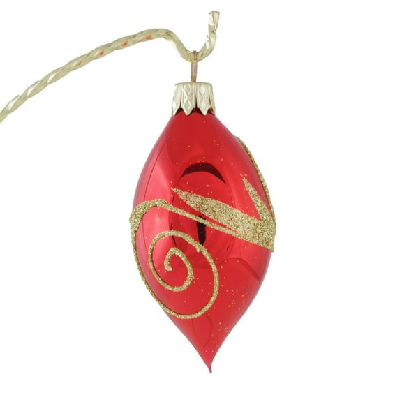 Red Olive With Golden Swirls Glass Christmas Ornament