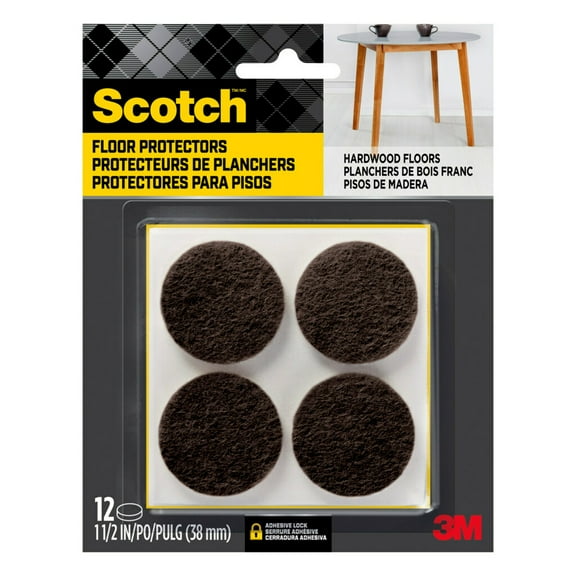 Scotch Round Felt Pads, Brown, Furniture Bumpers, 1.5 in, 12 Pack