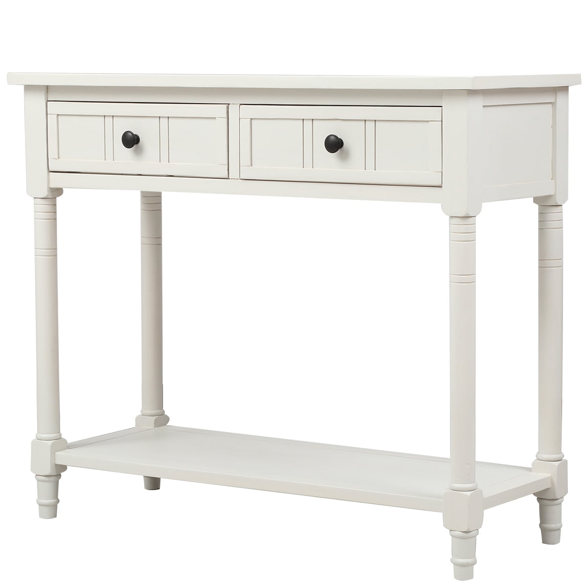 Wooden Console Table with 2 Drawers and Storage Shelf, Sofa Table Entryway Table Side Desk TV Stand for Living Room Hallway,Ivory White