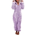 thumbnail image 4 of Moda para mujer Invierno Cálido Manga larga Mono de lana Pijamas Color sólido Cremallera Ropa para dormir en casa Pijamas con capucha de una pieza de felpa causal, 4 of 5