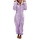 thumbnail image 4 of Moda para mujer Invierno Cálido Manga larga Mono de lana Pijamas Color sólido Cremallera Ropa para dormir en casa Pijamas con capucha de una pieza de felpa causal, 4 of 5
