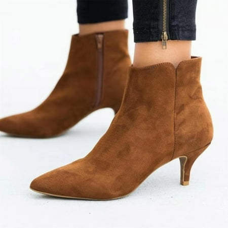 Tejiojio Clearance Women Shoes Leopard Snake Print Ankle Boots Fine Heels Mid Heel Pointed Side Zip