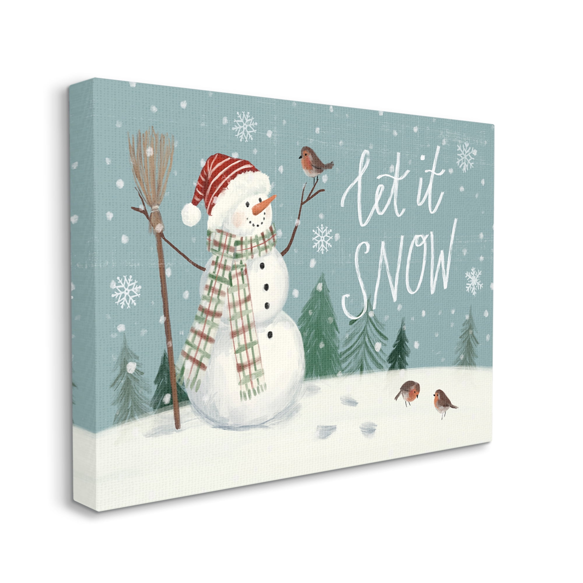 Let It Snow Magical Snowman in Scenic Snowfield Landscape Painting Gallery-Wrapped Canvas Print Wall Art
