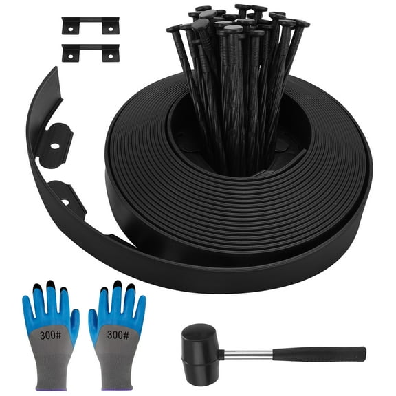 topjuju Plastic Landscape Edging Kit, 2 inch x 39 Ft Garden Edging Border with Connectors, Hammer, Gloves and 40 Pcs Stakes for Garden Lawn Path Side