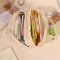thumbnail image 3 of "Spacious 3-Compartment Canvas Pencil Pouch with Mesh Pockets - Beige Organizer for Pens, Markers & Small Essentials (8.27x4.72 Inches)", 3 of 6