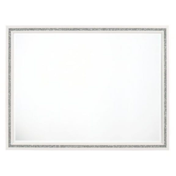 46 Inch Solid Wood Mirror, Shimmering Silver Accent, Landscape, White- Saltoro Sherpi