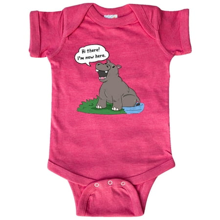 

Inktastic Hi There I m New Here Hippo Gift Baby Boy or Baby Girl Bodysuit