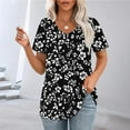 thumbnail image 2 of HomeDM Women's Short Sleeve T-Shirts Summer Pleated V Neck Floral Flowy Tops Trendy Loose Work Shirts S-2XL, 2 of 7