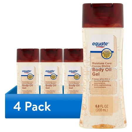 (4 pack) Equate Moisture Care Cocoa Divine Body Oil Gel 6.8 fl oz Compare to Vaseline® Cocoa Radiant Vitalizing Body Gel Oil for Glowing Skin