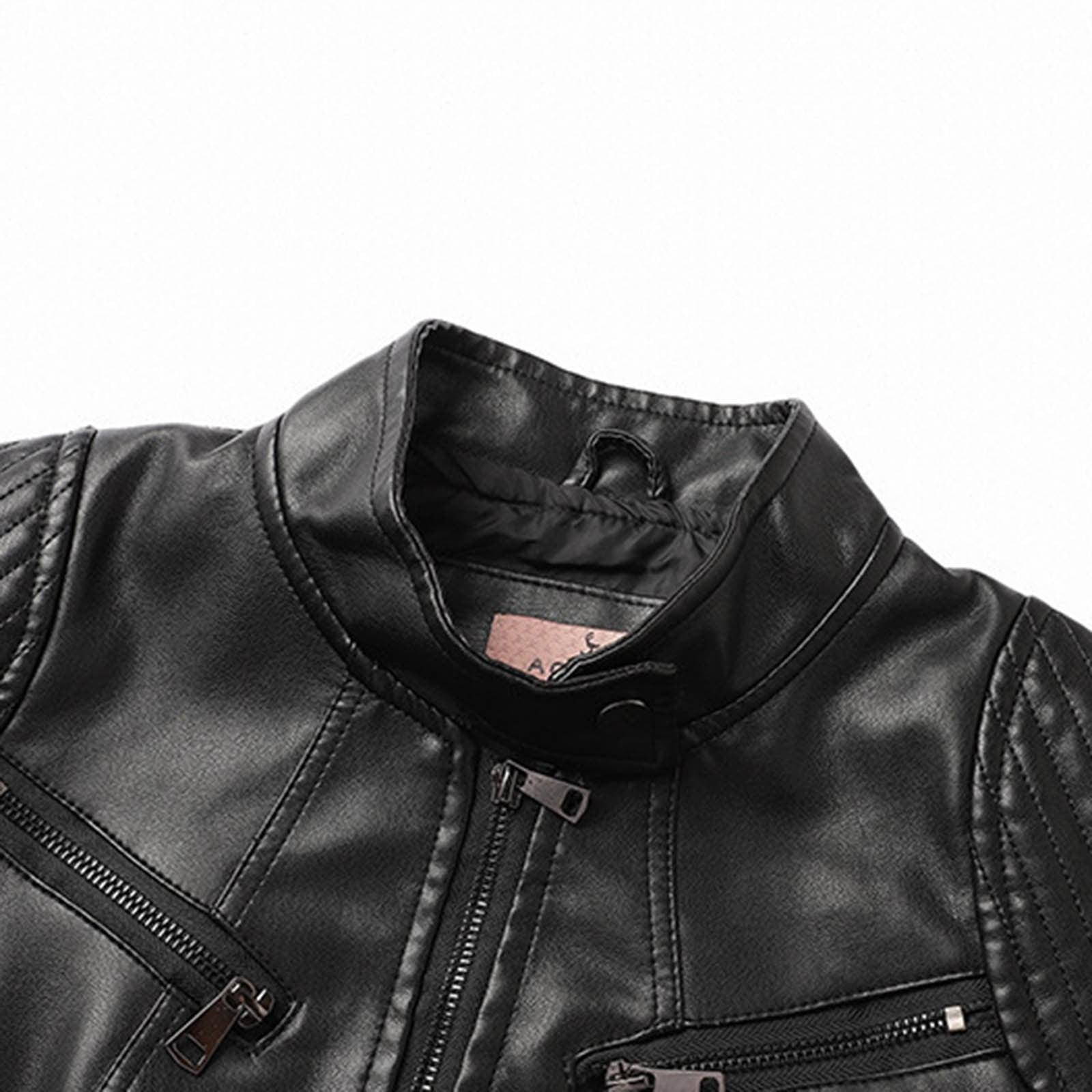 Women's Faux Leather Moto Jacket Casual Short Solid Color Slim Fitting Biker Coat with Pockets Fall Long Sleeve Sweater for Women S-148 Black M