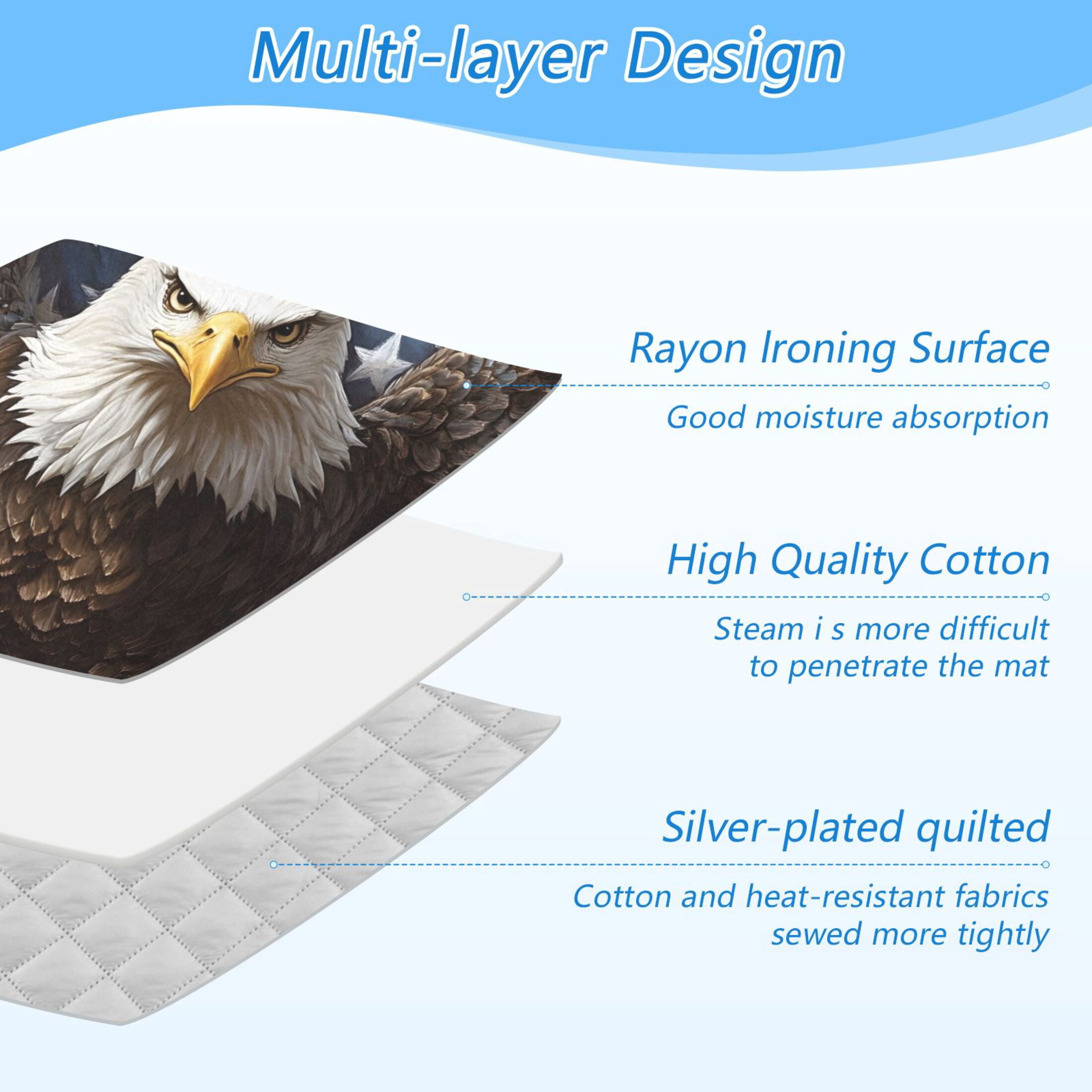 Hawk Spread Wings Front Flag Ironing Mat Blanket Portable Travel Ironing Pad Heat Resistant Pad 47.2" x 27.6”