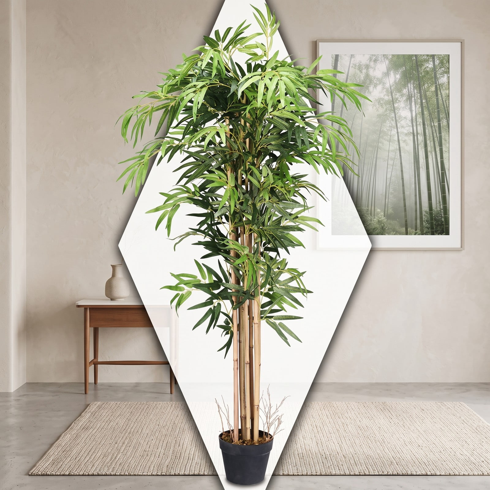 ALPULON 5FT Artificial Bamboo Silk Tree Faux Plant with Plastic Planter Pot for Indoor Outdoor Home Office Decor, Green