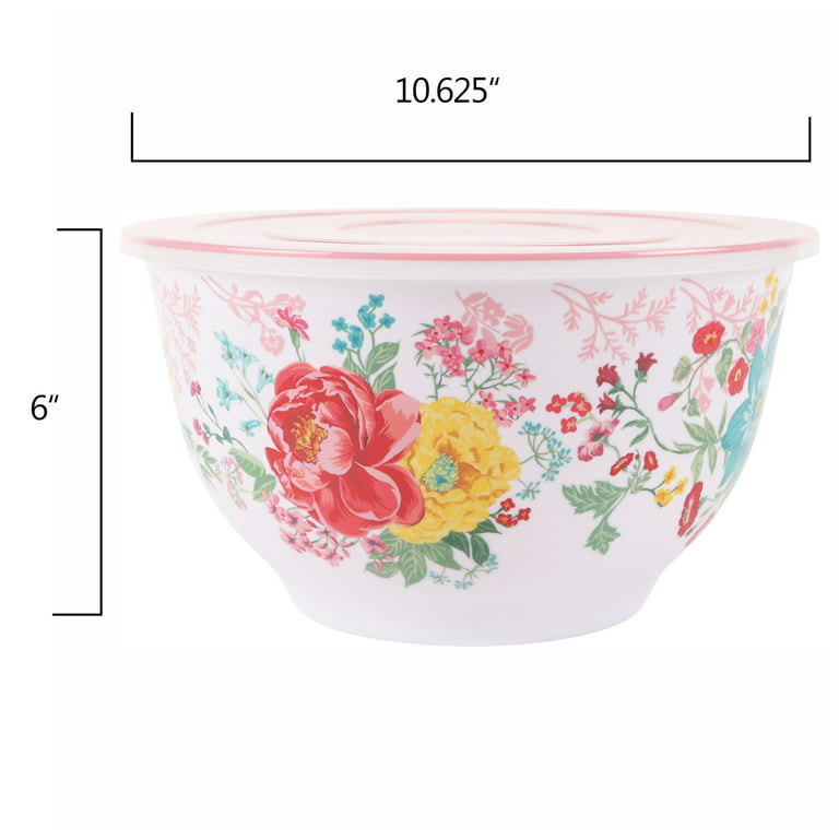 The Pioneer Woman Merry Meadows 10-Piece Melamine Mixing Bowl Set with Lids, Size: XL Bowl with Lid: 5.5 qt (5.2 Large) 10.5 in Dia (26.6 cm) Large