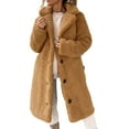 thumbnail image 3 of Women'S Casual Long-Sleeved Lapel Button Coat Autumn and Winter Plush Coat Long Coat Khaki L, 3 of 9