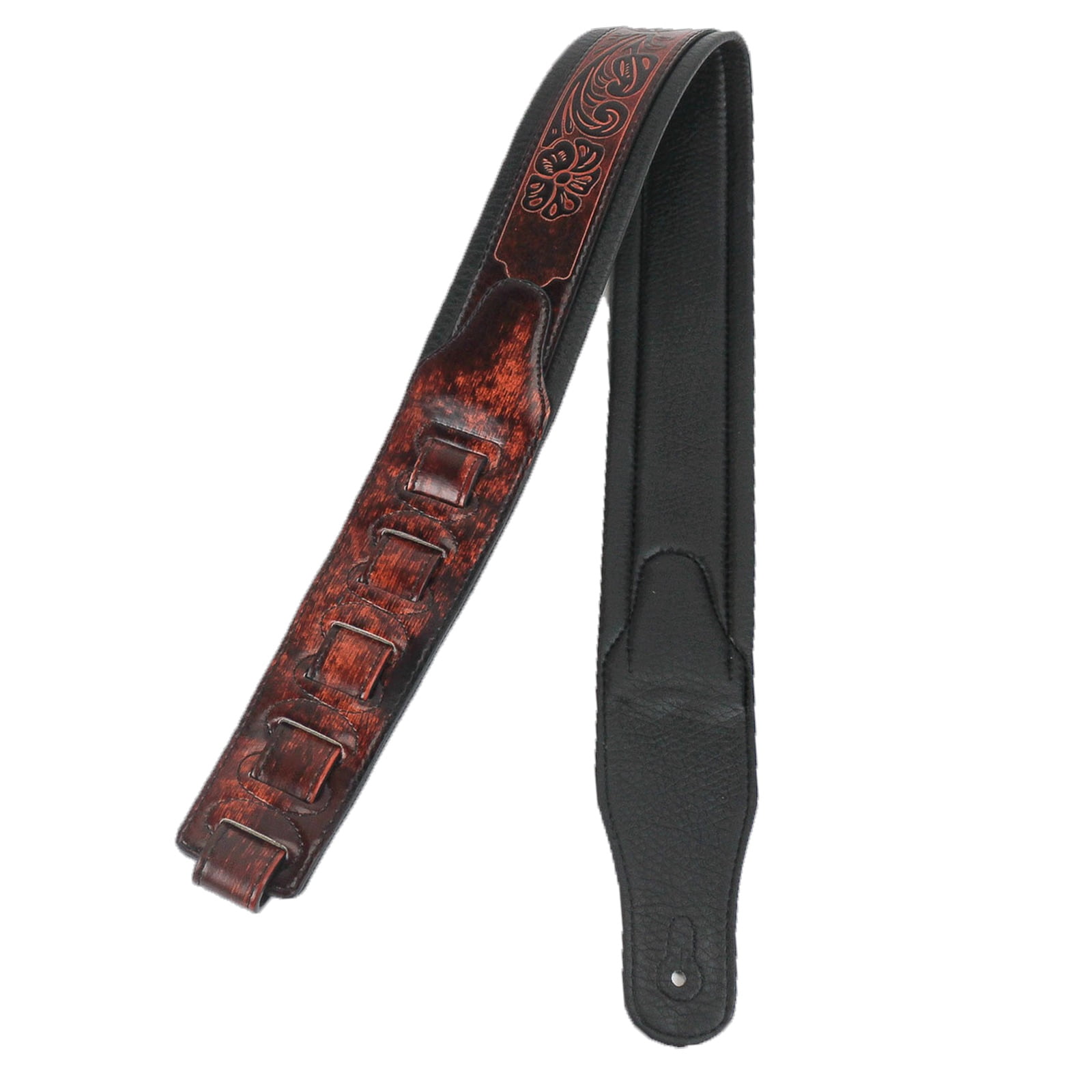 Walker & Williams GB-126 Bourbon Brown Padded Guitar Strap Texas Stars & Skulls