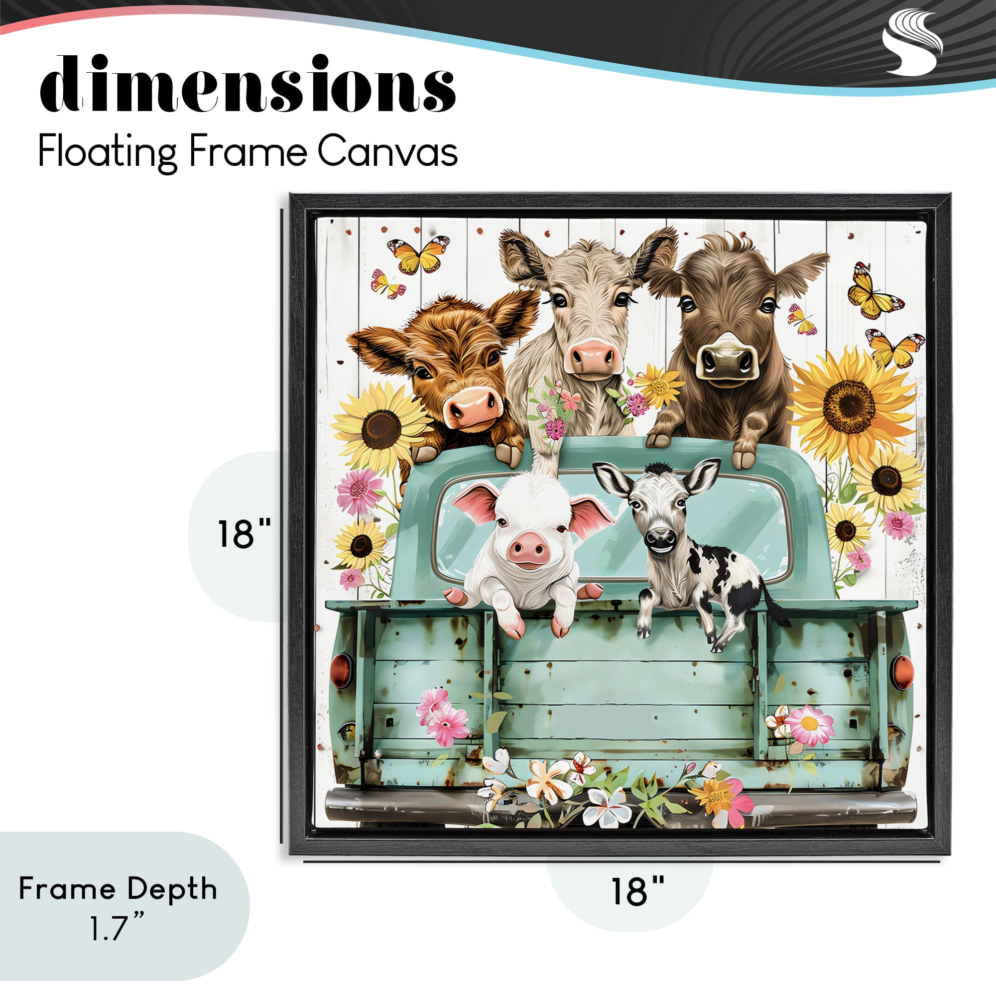 Stupell Industries Barnyard Friends in Vintage Truck Black Framed Floater Canvas Wall Art, design by Creative Studio