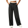 thumbnail image 2 of Tqcoqu Women's Pinstripe Wide Leg Suit Pants,Contrast Elastic Waist Pleated Straight Fit Dress Trousers with Side Pockets, 2 of 5