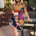 thumbnail image 3 of Sikiie Robe à Manches Courtes Imprimé Gecko Jungle Coloré pour Femmes, Robe Col Rond Slim Longueur Genou, Vêtements d'Été Adaptés pour Loisirs Quotidiens et Vacances, 3 of 6