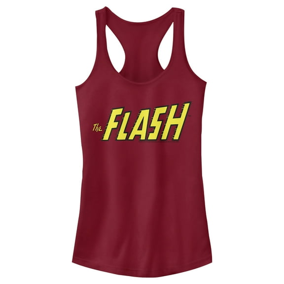 Junior's Justice League The Flash Text  Racerback Tank Top Scarlet X Large