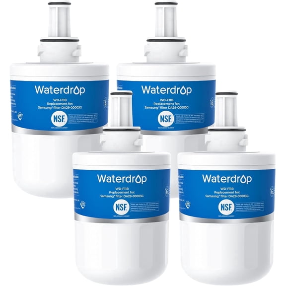 Waterdrop F11 Refrigerator Water Filter Replacement for Samsung® DA29-00003G, DA29-00003B, DA29-00003A, Aqua-Pure Plus, HAFCU1, RFG237AARS, FMS-1, RS22HDHPNSR, RSG257AARS, WSS-1,4 Pack