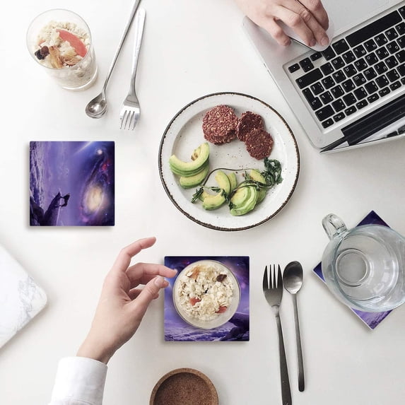 FMSHPON Lion Set of 6 Coaster for Drinks, Absorbent Ceramic Stone Coasters Cup Mat with Cork Base for Home Kitchen Room Coffee Table Bar Decor