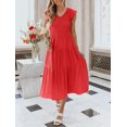 thumbnail image 2 of Women's Flutter Sleeve Smocked Midi Dress V Neck Casual Tiered Dresses with Pockets, 2 of 6