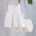 thumbnail image 4 of Toddler Girls Summer Outfits Cotton Linen Sleeveless Shirt with Buttons Tops Girls Outdoor Casual Shorts Set 2 Piece ﻿, 4 of 9