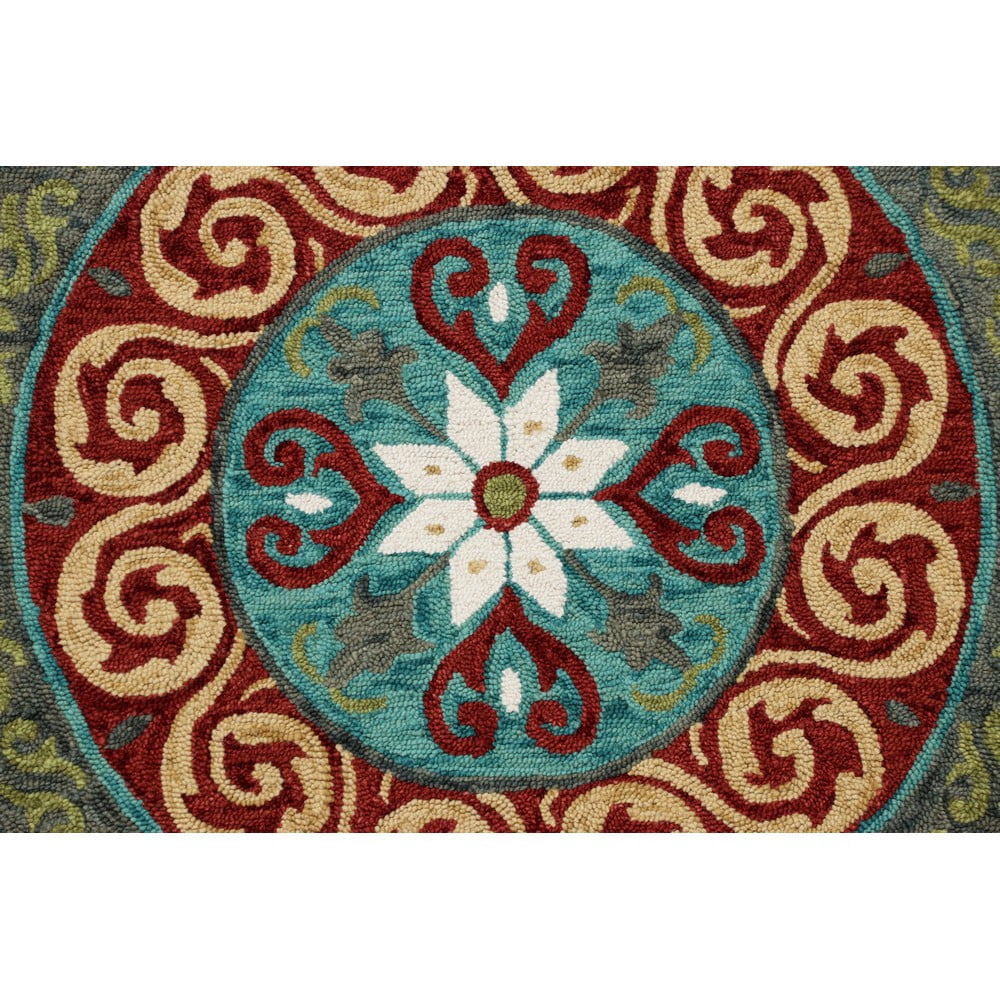 LR Home Wren 5' Round Green/Red Bordered Medallion Indoor Area Rug