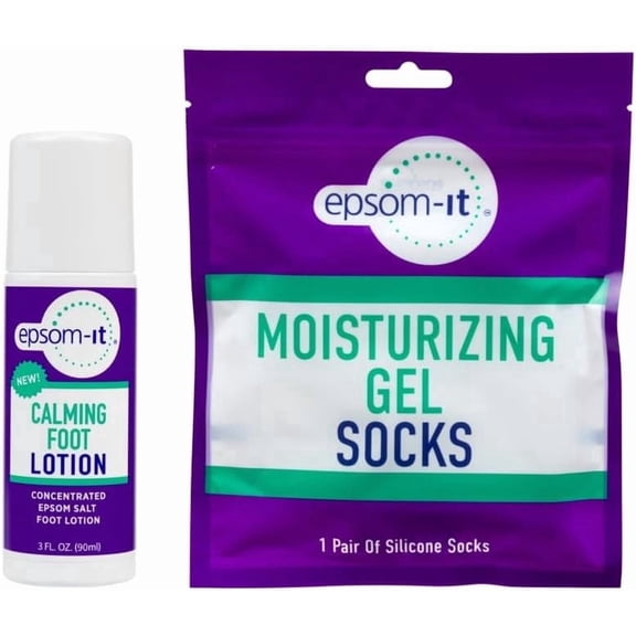 Epsom-It Moisturizing Silicone Gel Socks and Calming Foot Lotion Roll-On, 3.5 Fl Oz 2-Pack Bundle for Tired, Aching Feet