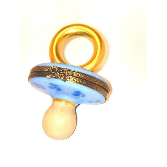Blue Pacifier Keepsake for Baby Limoges Box Porcelain Figurine